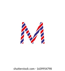 Letter M, textured lines in red and blue postal letter style