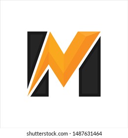 Letter M and Thunder icon. Vector logo.