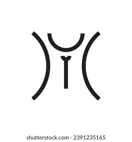 letter m and torch logo.  simple black and white line vector.