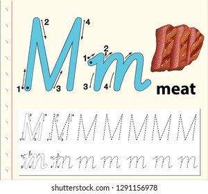 Letter M tracing alphabet worksheets illustration