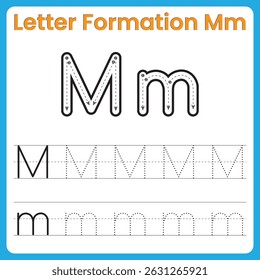 Letter M Tracing Worksheet for Kids – Uppercase and Lowercase Mm Handwriting Practice with Dotted Lines and Stroke Arrows – Preschool Alphabet Learning Printable
