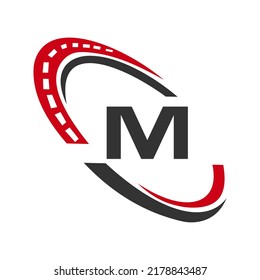 Letter M Transport Sign, Transportation Logo Design Template. Automotive Sport Road Logo Element