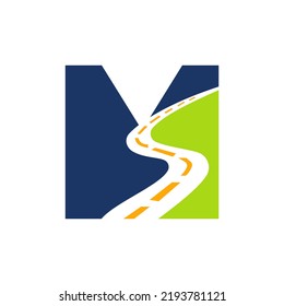 Buchstaben M Verkehrslogo auf der Grundlage des Vektor-Vektormusters für Straßenbahnpfad