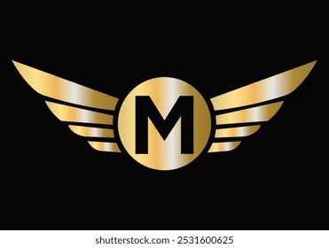 Letter M Transportation Logo Design. Wing Symbol For Freight Sign