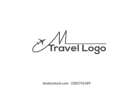 Letter M, travel Airline business travel logo design with letter M. M letter travel company logo. Fly travel vector logo template