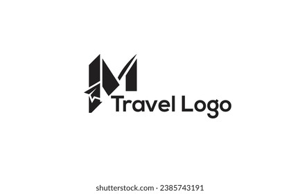 Letter M, travel Airline business travel logo design with letter M. M letter travel company logo. Fly travel vector logo template