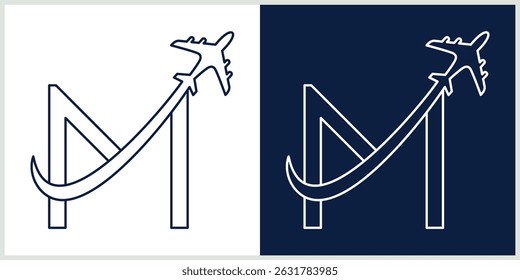 Letter M Travel Logo Template Design Vector, line Design Concept, Creative Symbol, Icon