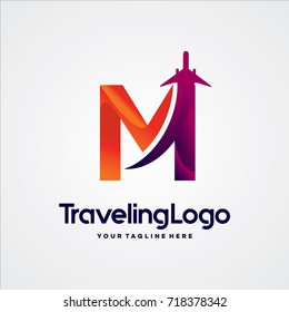 Letter M Travel Logo Template Design Vector, Emblem, Design Concept, Creative Symbol, Icon