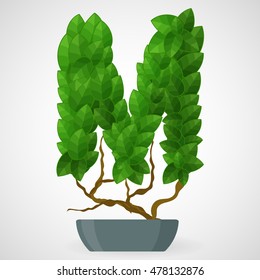 Letter M. Tree in the pot. Vector alphabet letters made from green leaves.