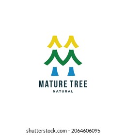 Letter M with trees simple minimal logo icon sign symbol design. Vector illustration isolated object on white background