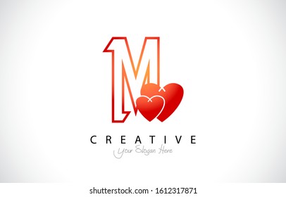 Letter M Trendy Design Logo Concept. Creative Icon Logo with Heart Shape valentine Vector Illustration.