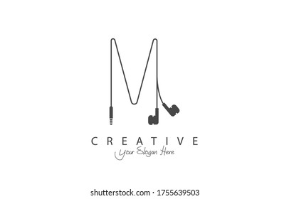 Letter M Trendy Design Logo Concept. Creative Icon Logo with earphone shape vector illustration.