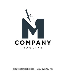 Letter M Triangle Bricklaying Trowel Logo Icon Vector