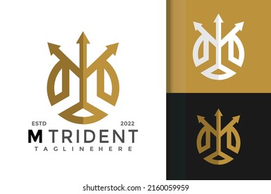 Letter M Trident Logo Design Vector Template