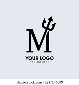 Letter M Trident Logo Design Icon Vector Emblem Graphic Illustration