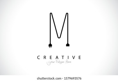 Letter M Tropical Design Logo Concept. Creative Icon Logo with Wire Plug and Socket Vector Illustration.