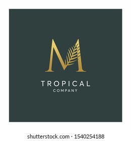 Letter M Tropical Leaf Logo design vector icon