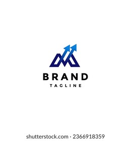 Letter M with Two Arrows Logo Design. Two Arrows Point Up From the Line of the Letter M Logo Design.