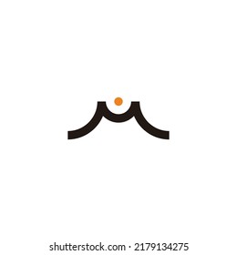 Letter M two mountains and sun geometric symbol simple logo vector