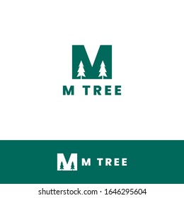 letter m with two negative space of tree logo icon design template