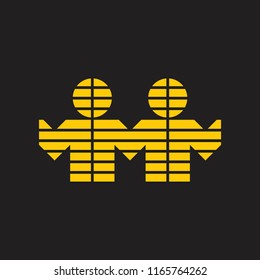 letter m two people stripes logo vector