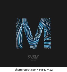 Letter M. Typographic vector element for design. Part of curly textured alphabet with marble or acrylic imitation. Letter M with diffusion lines swirly pattern. Vector illustration