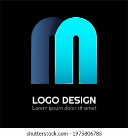letter M typography with 3d style and blue color