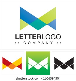 Letter M (Typography) Vector Symbol Company Logo (Logotype). Geometric Paper Fold Multi-colored Style Icon Illustration. Elegant Identity Concept Design Idea Brand Template.