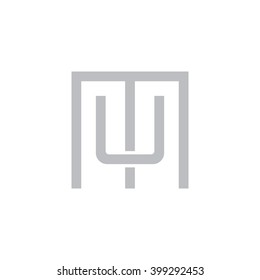 letter M and U monogram square shape logo gray