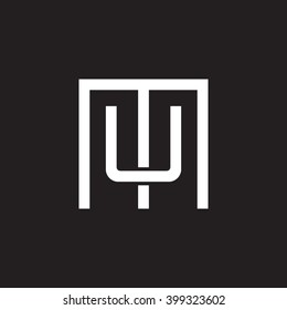 letter M and U monogram square shape logo white black background