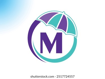 Letter M Umbrella Logo Design Vector Template.