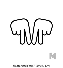 Letter M Universal and handicapped hand alphabet letter. Simple clear linear letter M, hand language. Learning the alphabet, non-verbal deaf-mute communication, expressive gestures vector.