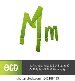 Letter M, Uppercase And Lowercase Variants. Green leaf textured alphabet, vector.