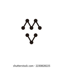 Letter M and V heart, molecules geometric symbol simple logo vector