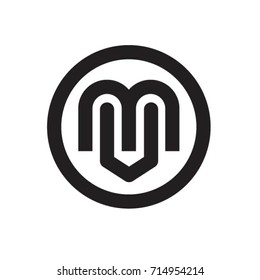  letter M & V inside circle icon in black-vector drawing