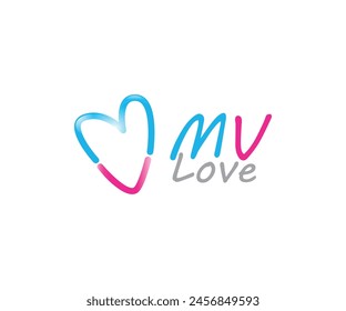 Letter M and V love logo icon design illustration