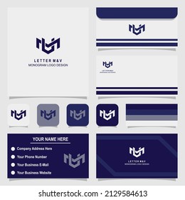 Diseño de logotipo de monograma de letra M y V con tarjeta de visita