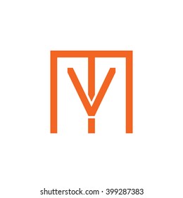 letter M and V monogram square shape logo orange