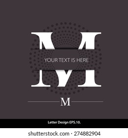 Letter M vector alphabet inserted into the paper cut. ABC concept type as logo. Typography design.