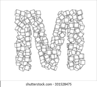 Letter M from vector contours. The letter M consists of a vector of cubes.