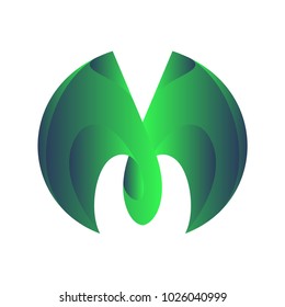 Letter M vector font. Gradient alphabet abstract shape design. Playful color dynamic flat for your unique elements, logo, headline, corporate identity, application, joyful poster
