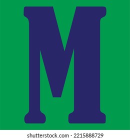 the letter "M" in vector form, the color of the letters is purple and the background color is green  