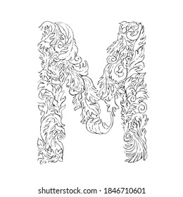 Letter M, vector hand drawn monogram