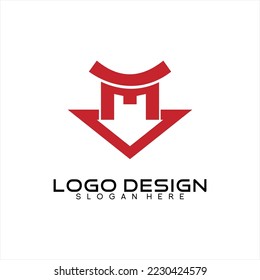 Letter M vector logo design with down arrow sign concept.