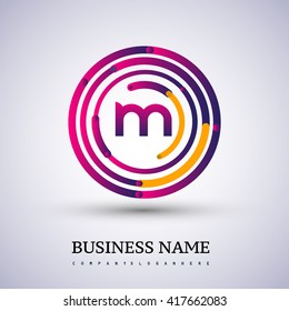 Letter M vector logo symbol in the colorful circle thin line. Design for your business or company identity.