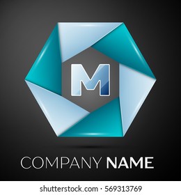 Letter M vector logo symbol in the colorful circle on black background. Vector template for your design