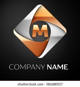 Letter M vector logo symbol in the colorful rhombus on black background. Vector template for your design