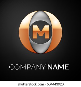 Letter M vector logo symbol in the colorful circle on black background. Vector template for your design