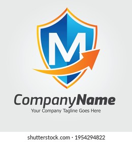 Letter M vector logo template, Colorful Letter M logo, Shield Logo design vector template. Protection defense symbol, security guard company Logotype.