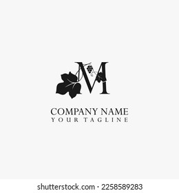 Letter M vector stock logo, abstract grape vector template. Illustration design of elegant logotype vine store on isolated background.